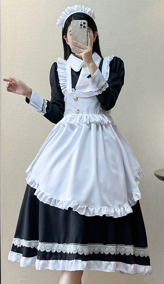 Anime Maid Cosplay Costume Dress for School Girls Halloween Long Maid Outfits Cute Lolita Dress YCC022