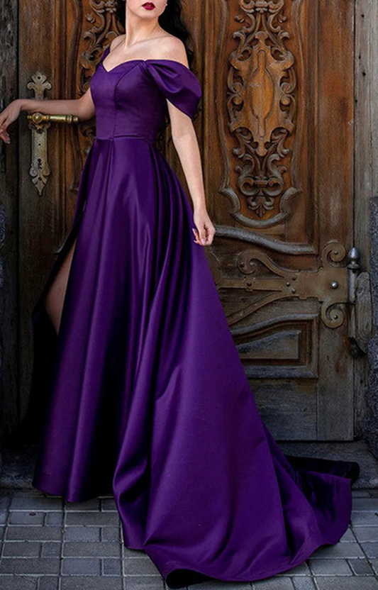 Women V-Neck Prom Dresses Long Satin Evening Party Dress YPD030