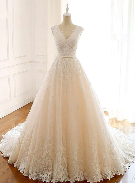 Women V-Neck Wedding Dresses Long Appliques Bridal Gowns YWD072