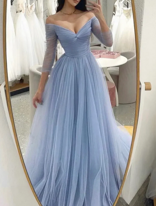 Women V-Neck Prom Dresses Long Tulle Evening Party Dress YPD041