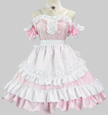 Anime Maid Cosplay Costume Dress for School Girls Halloween Maid Outfits Cute Lolita Dress YCC034