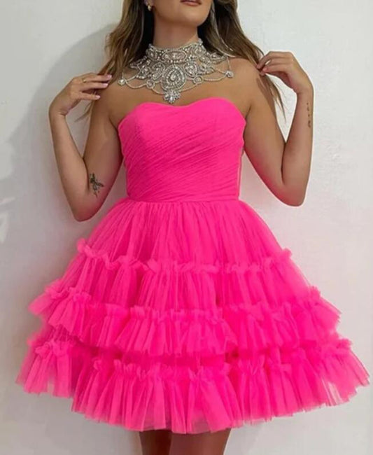 Women Tulle Prom Dresses Short Cocktail Gowns Girls Strapless Homecoming Dresses Short Graduation Dress YHD231