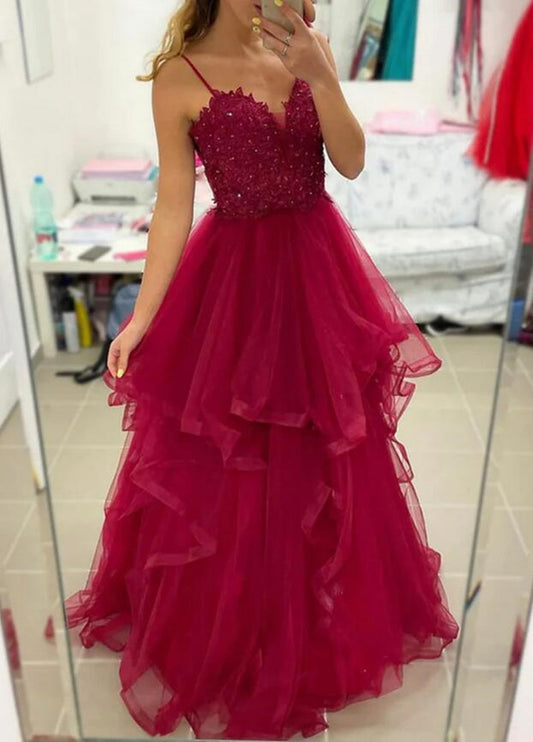 Women Layered Prom Dresses Long Appliques Evening Gowns Formal Party Dress YPD379