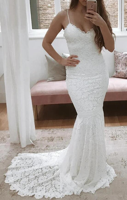 Women Lace Appliques Wedding Dresses Long Mermaid Bridal Gowns YWD101