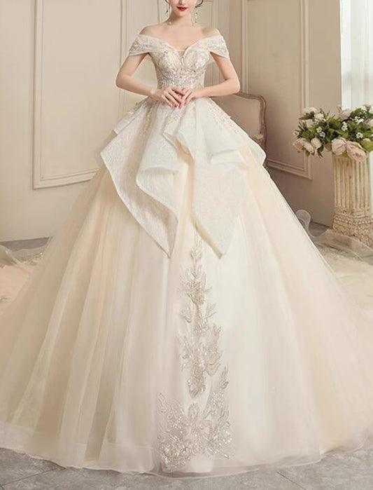 Women Beaded Wedding Dresses Off Shoulder Long Bridal Gowns YWD046