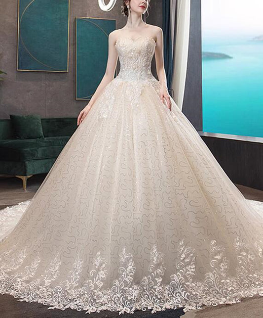 Women Luxury Appliques Wedding Dresses Long Beaded Bridal Gowns YWD040