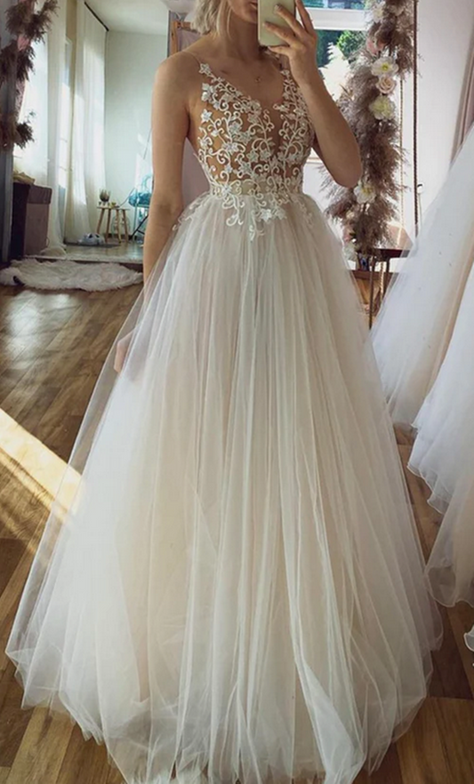 Women A-Line Prom Dresses Long Lace Appliques Evening Party Dress YPD057