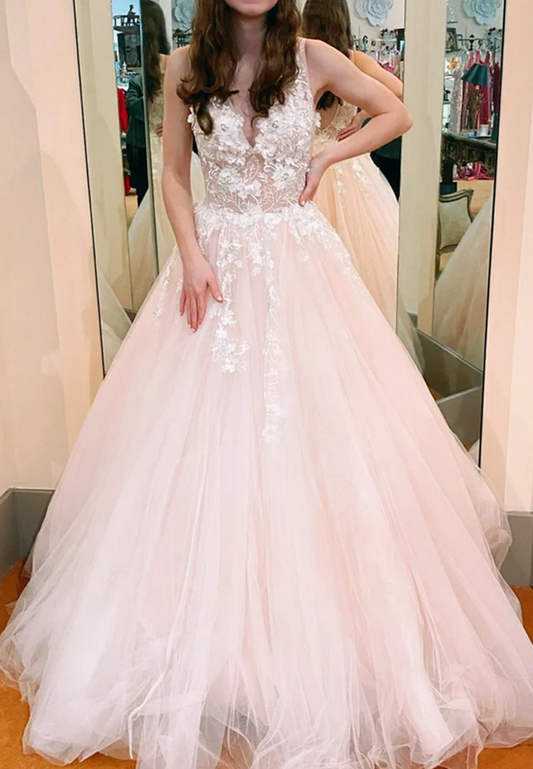 Women A-Line Prom Dresses Long Lace Appliques Evening Party Dress YPD059