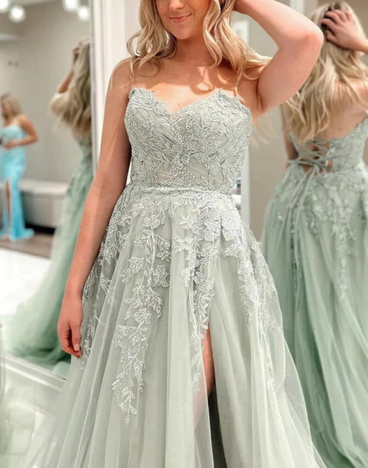Women Tulle Appliques Prom Dresses Long Sweetheart Evening Gowns Formal Party Dress YPD364