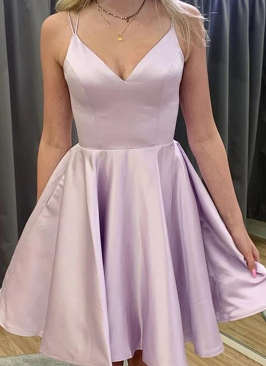Women Satin Prom Dresses Short Cocktail Gowns Girls V-Neck Homecoming Dresses Short Graduation Dress YHD255