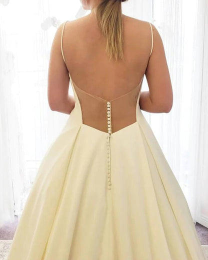 Women Satin Wedding Dresses Long V-Neck Bridal Gowns YWD106