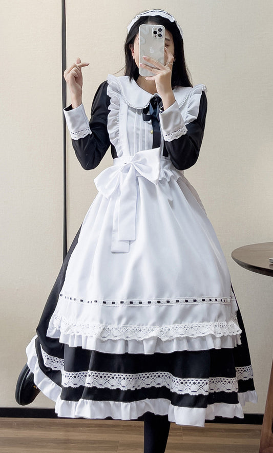 Anime Maid Cosplay Costume Dress for School Girls Halloween Long Maid Outfits Cute Lolita Dress YCC010