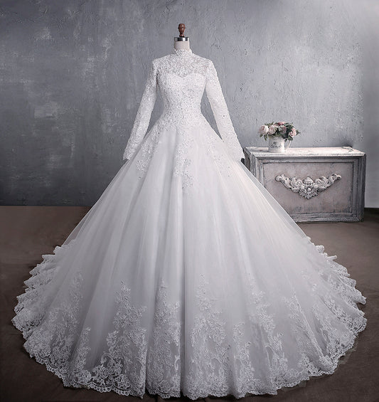 Women A-Line Long Sleeves Lace Wedding Dresses Long Appliques Bridal Gowns YWD003