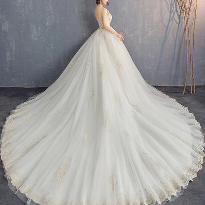 Women Tulle Appliques Wedding Dresses Long A-Line Bridal Gowns YWD042