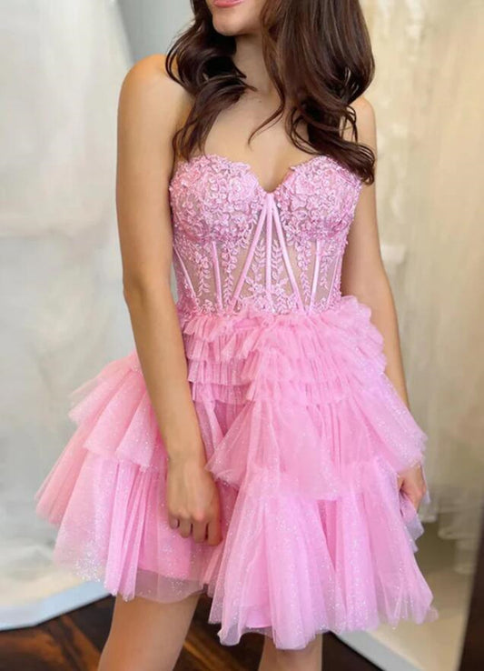 Women Lace Prom Dresses Short Cocktail Gowns Girls Sweetheart Homecoming Dresses Short Graduation Dress YHD234