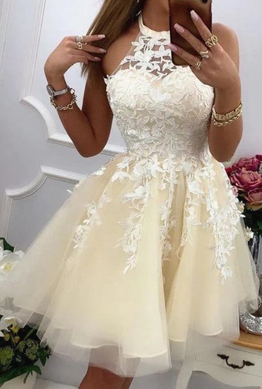Women Lace Prom Dresses Short Cocktail Gowns Girls Appliques Homecoming Dresses Short Graduation Dress YHD267
