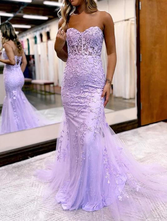 Women Lace Prom Dresses Long Appliques Evening Party Dress YPD015