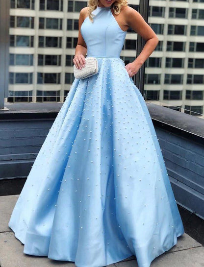 Women Satin Prom Dresses Long Beadings Evening Gowns Sleeveless Formal Party Dress YPD921