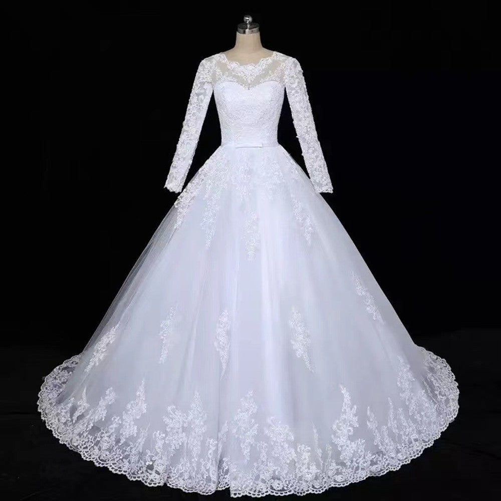 Women A-Line Long Sleeves Lace Wedding Dresses Long Appliques Bridal Gowns YWD005