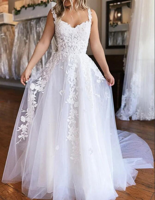 Women Lace Appliques Wedding Dresses Long Off Shoulder Bridal Gowns YWD088