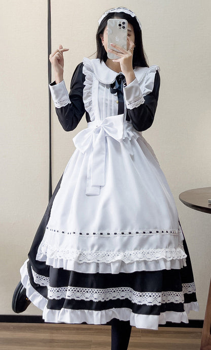 Anime Maid Cosplay Costume Dress for School Girls Halloween Long Maid Outfits Cute Lolita Dress YCC066