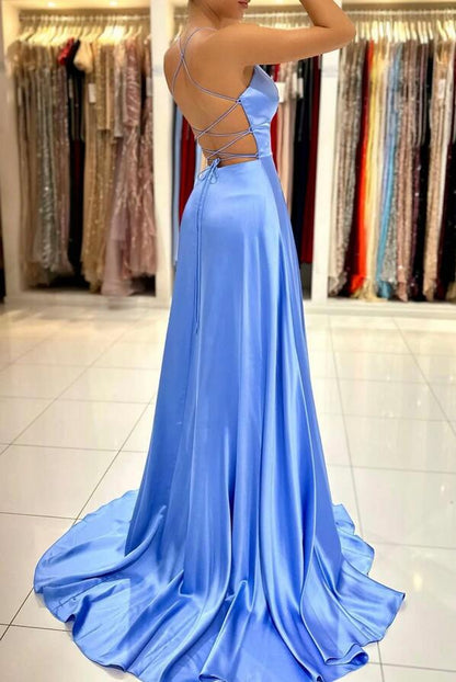 Women Simple Backless Prom Dresses Long Side Slit Evening Gowns Formal Party Dress YPD311