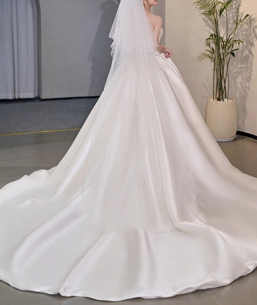 Women Satin Wedding Dresses Long Strapless Bridal Gowns YWD014