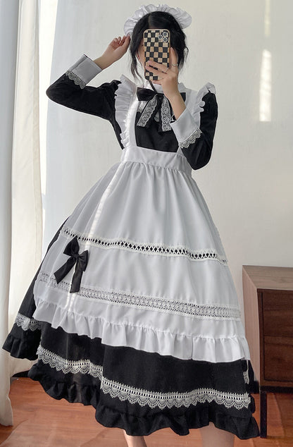 Anime Maid Cosplay Costume Dress for School Girls Halloween Long Maid Outfits Cute Lolita Dress YCC015