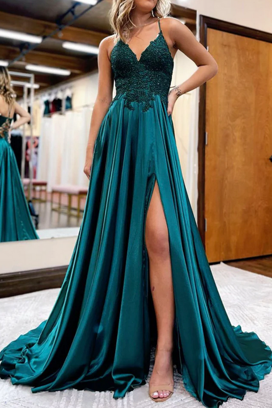 Women Lace Prom Dresses Long A-Line Evening Party Dress YPD064