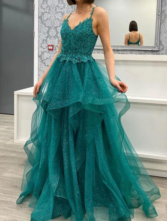 Women Lace Prom Dresses Long A-Line Evening Party Dress YPD065