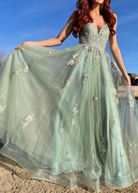 Women Lace Prom Dresses Long A-Line Evening Party Dress YPD066