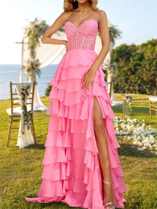 Women A-Line Prom Dresses Long Lace Side Slit Evening Gowns Sweetheart Formal Party Dress YPD691