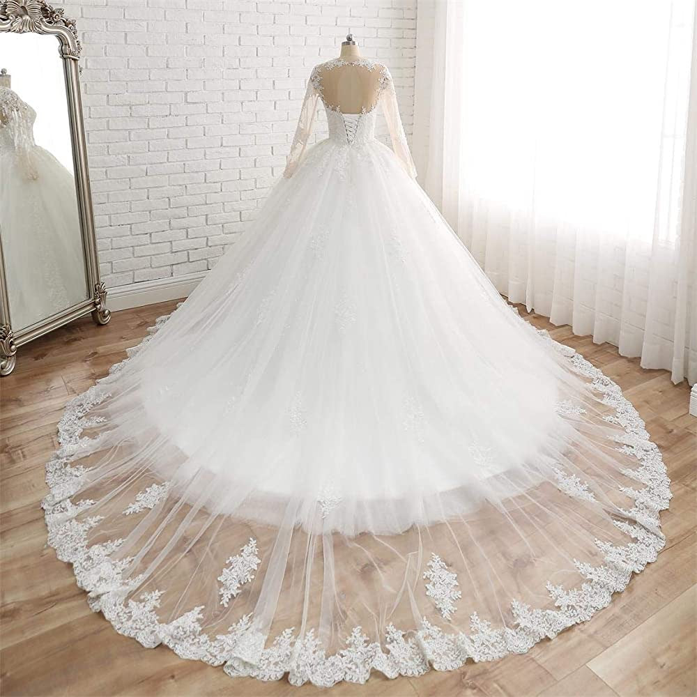 Women A-Line Long Sleeves Lace Wedding Dresses Long Appliques Bridal Gowns YWD004