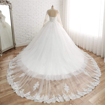 Women A-Line Long Sleeves Lace Wedding Dresses Long Appliques Bridal Gowns YWD004