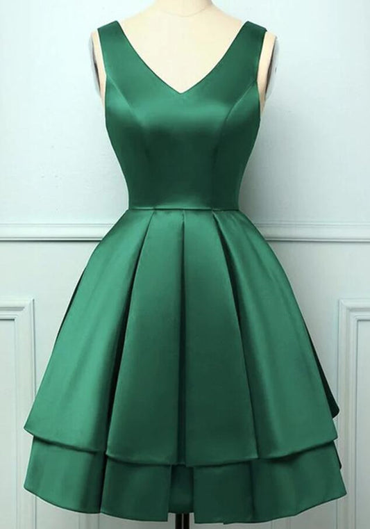 Women Satin Prom Dresses Short Cocktail Gowns Girls V-Neck Homecoming Dresses Short Graduation Dress YHD260