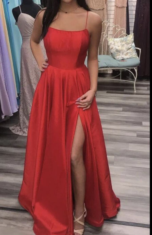 Women Satin Prom Dresses Long A-Line Evening Gowns Side Slit Formal Party Dress YPD927