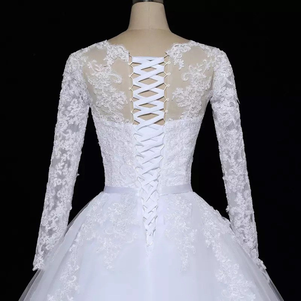 Women A-Line Long Sleeves Lace Wedding Dresses Long Appliques Bridal Gowns YWD005