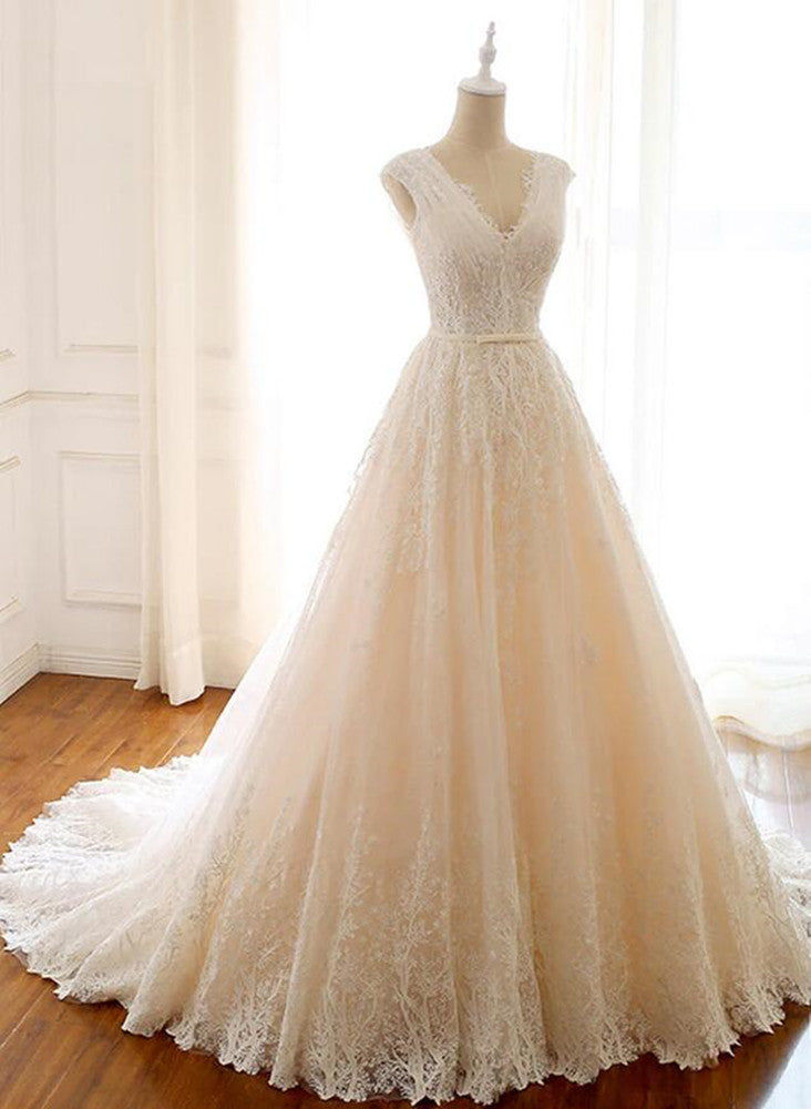 Women V-Neck Wedding Dresses Long Appliques Bridal Gowns YWD072