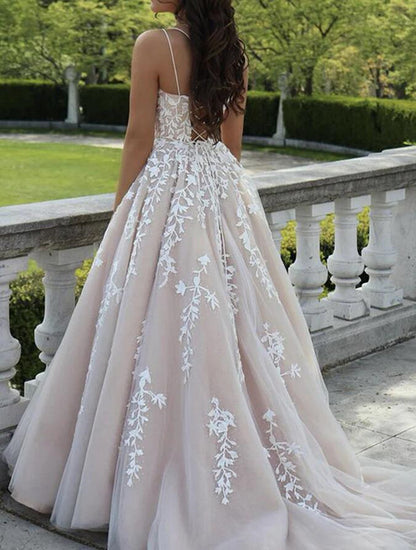 Women Lace Appliques Wedding Dresses Long A-Line Bridal Gowns YWD092