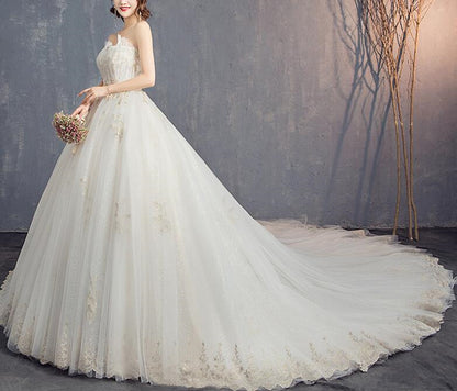 Women Tulle Appliques Wedding Dresses Long A-Line Bridal Gowns YWD042