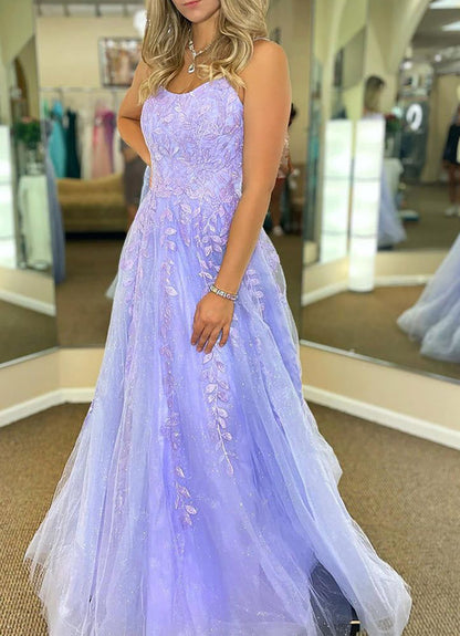 Women Lace Prom Dresses Long Appliques Evening Gowns Tulle Formal Party Dress YPD898