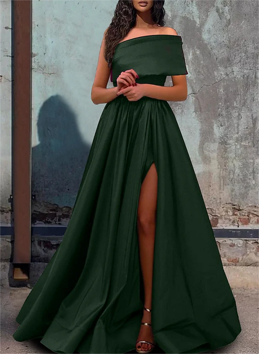 Women Side Slit Prom Dresses Long One-Shoulder Evening Gowns Simple Formal Party Dress YPD711