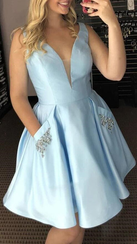 Women Satin Prom Dresses Short Cocktail Gowns Girls Beads Homecoming Dresses Short Graduation Dress YHD268