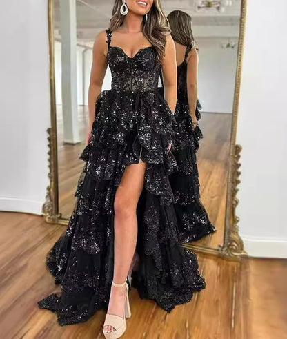 Women Off the Shoulder Lace Prom Dress Long Appliques Evening Gowns Layered Lace Formal Party Dress YPD864