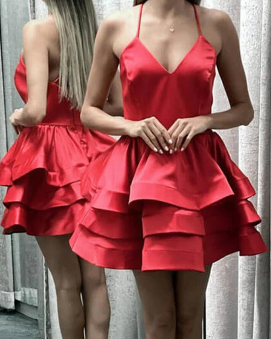 Women Satin Prom Dresses Short Cocktail Gowns Girls V-Neck Homecoming Dresses Short Graduation Dress YHD241