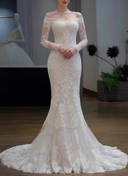 Women Mermaid Lace Wedding Dresses Long Appliques Bridal Gowns YWD048