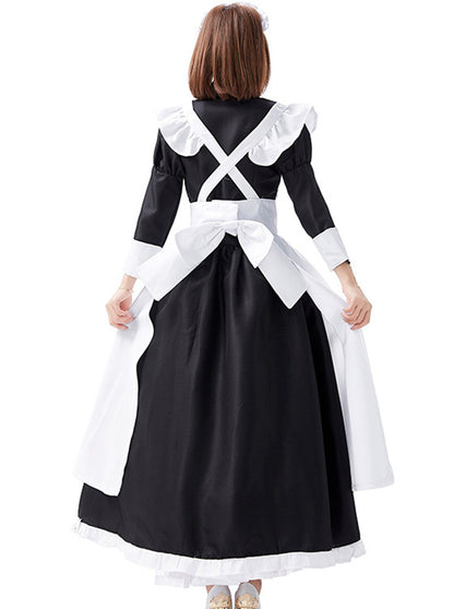 Anime Maid Cosplay Costume Dress for School Girls Long Halloween Maid Outfits Cute Lolita Dress YCC008