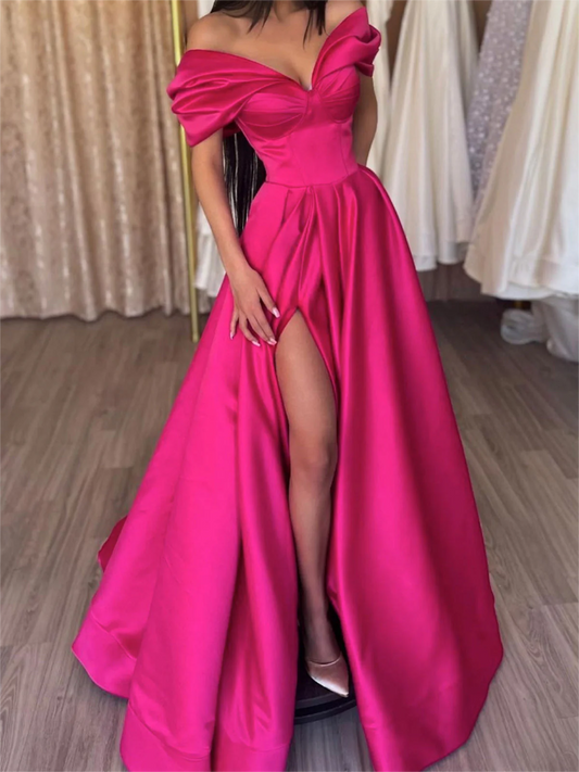 Women Off-The-Shoulder Prom Dresses Long Side Split Evening Gowns Simple Formal Party Dress YPD703