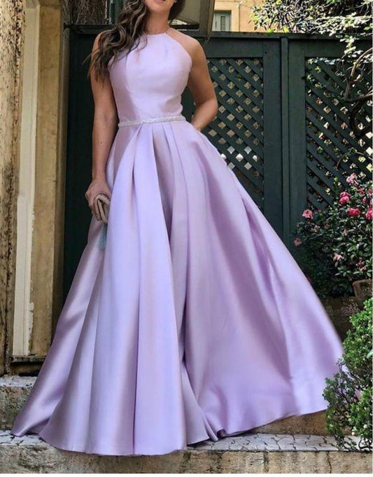 Women Satin Prom Dresses Long Beaded Evening Gowns Sleeveless Formal Party Dress YPD922