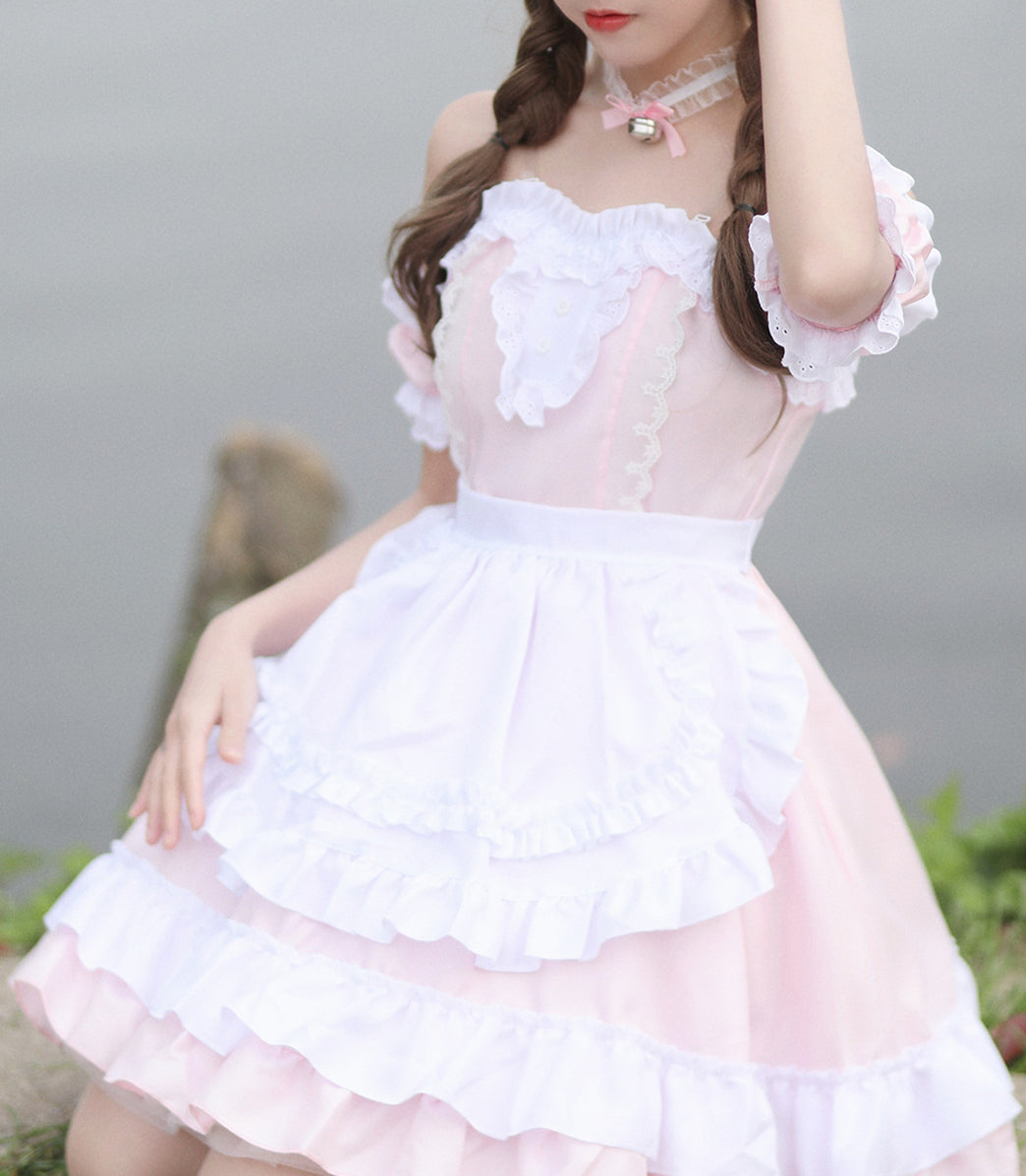 Anime Maid Cosplay Costume Dress for School Girls Halloween Maid Outfits Cute Lolita Dress YCC034